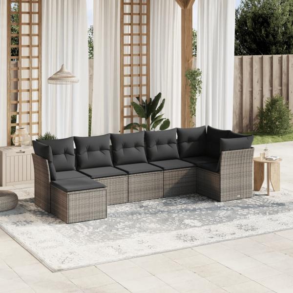 ARDEBO.de - 7-tlg. Garten-Sofagarnitur mit Kissen Grau Poly Rattan