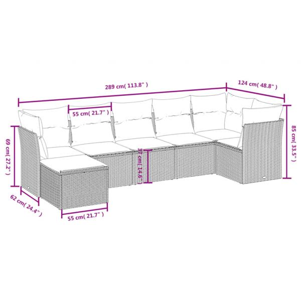 7-tlg. Garten-Sofagarnitur mit Kissen Grau Poly Rattan