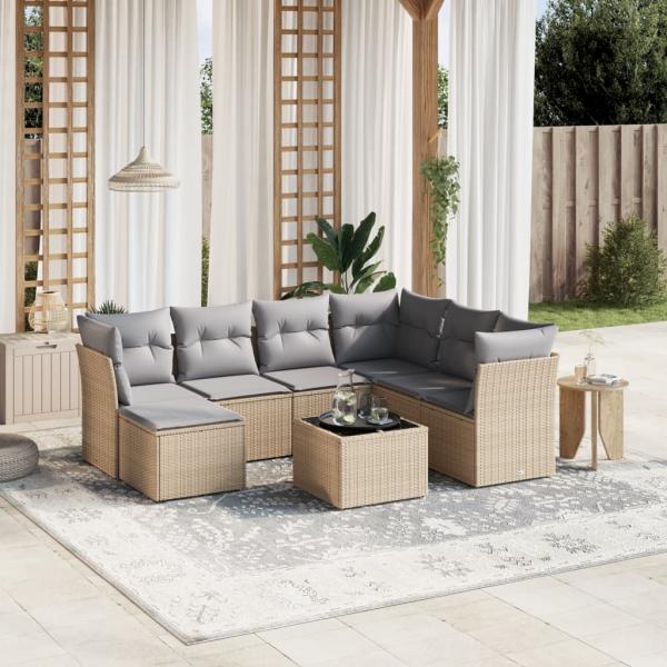 ARDEBO.de - 8-tlg. Garten-Sofagarnitur mit Kissen Beige Poly Rattan