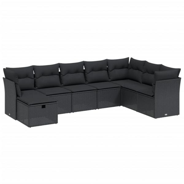 8-tlg. Garten-Sofagarnitur mit Kissen Schwarz Poly Rattan