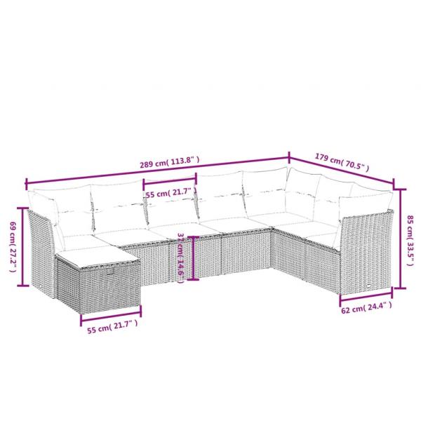 8-tlg. Garten-Sofagarnitur mit Kissen Schwarz Poly Rattan