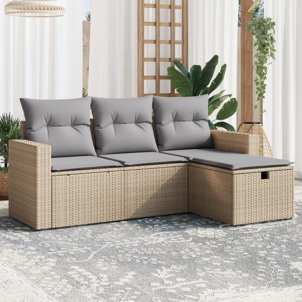 ARDEBO.de - 4-tlg. Garten-Sofagarnitur mit Kissen Beigemischung Poly Rattan