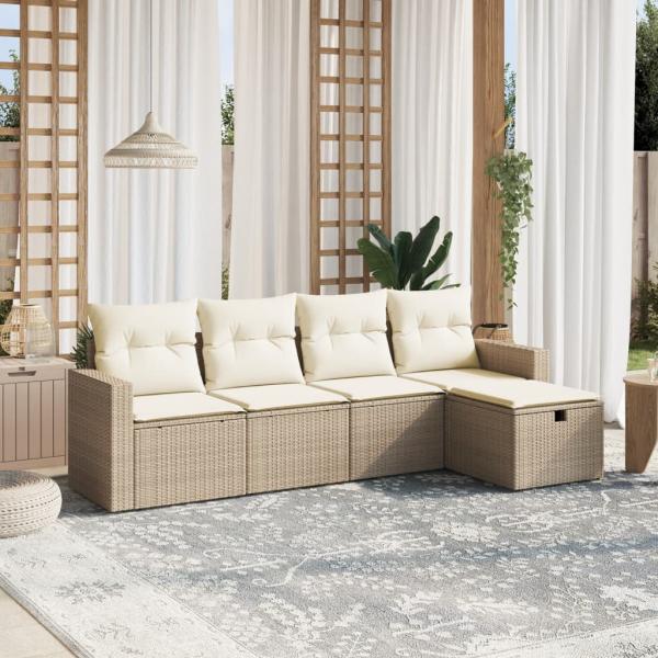 ARDEBO.de - 5-tlg. Garten-Sofagarnitur mit Kissen Beige Poly Rattan