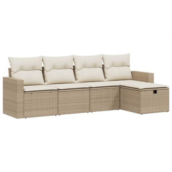 5-tlg. Garten-Sofagarnitur mit Kissen Beige Poly Rattan