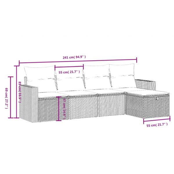 5-tlg. Garten-Sofagarnitur mit Kissen Grau Poly Rattan