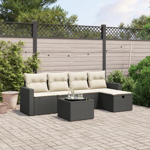 ARDEBO.de - 6-tlg. Garten-Sofagarnitur mit Kissen Schwarz Poly Rattan