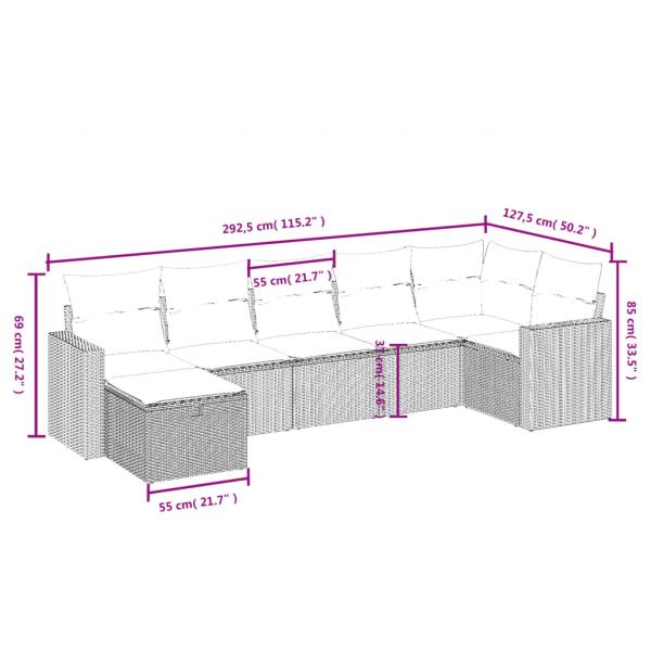 7-tlg. Garten-Sofagarnitur mit Kissen Schwarz Poly Rattan