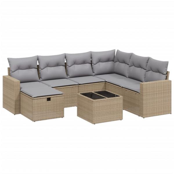 8-tlg. Garten-Sofagarnitur mit Kissen Beige Poly Rattan