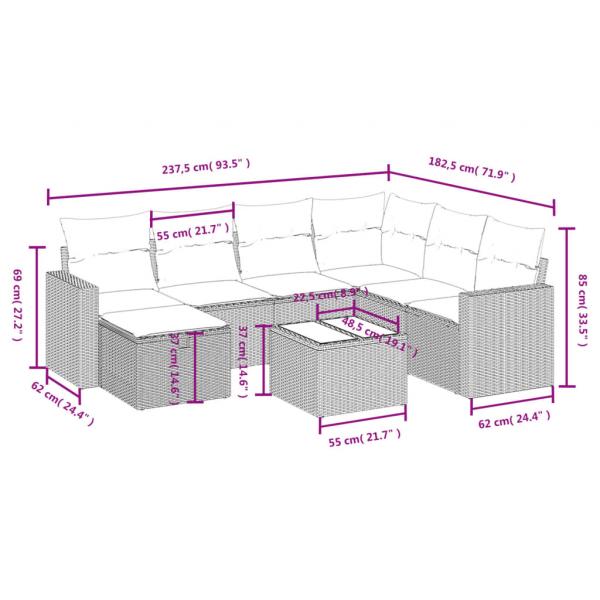 8-tlg. Garten-Sofagarnitur mit Kissen Beige Poly Rattan