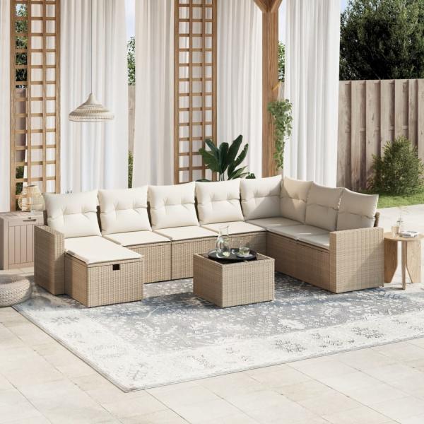 ARDEBO.de - 9-tlg. Garten-Sofagarnitur mit Kissen Beige Poly Rattan