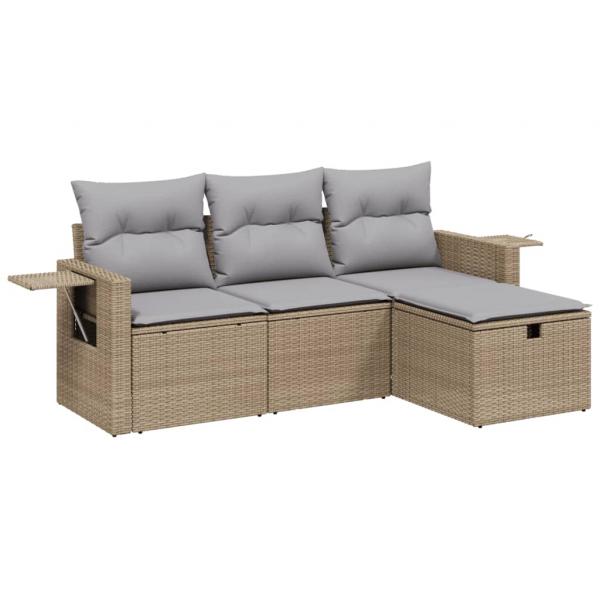 4-tlg. Garten-Sofagarnitur mit Kissen Beigemischung Poly Rattan