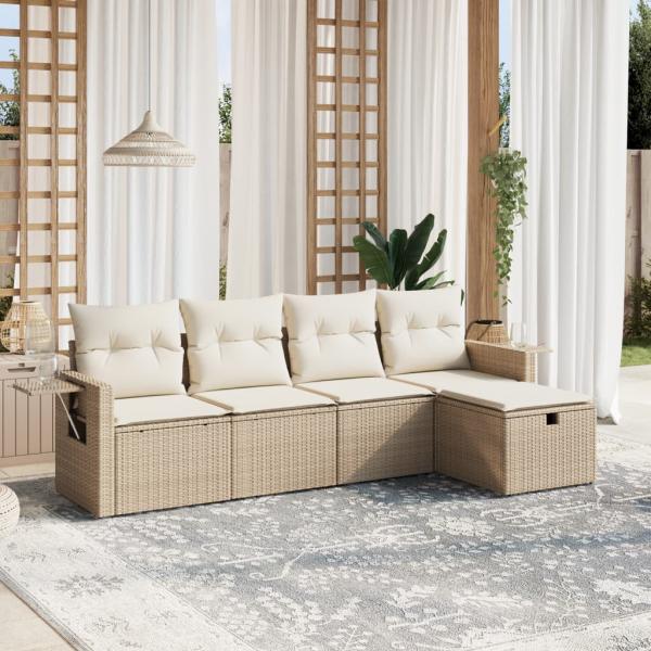 ARDEBO.de - 5-tlg. Garten-Sofagarnitur mit Kissen Beige Poly Rattan