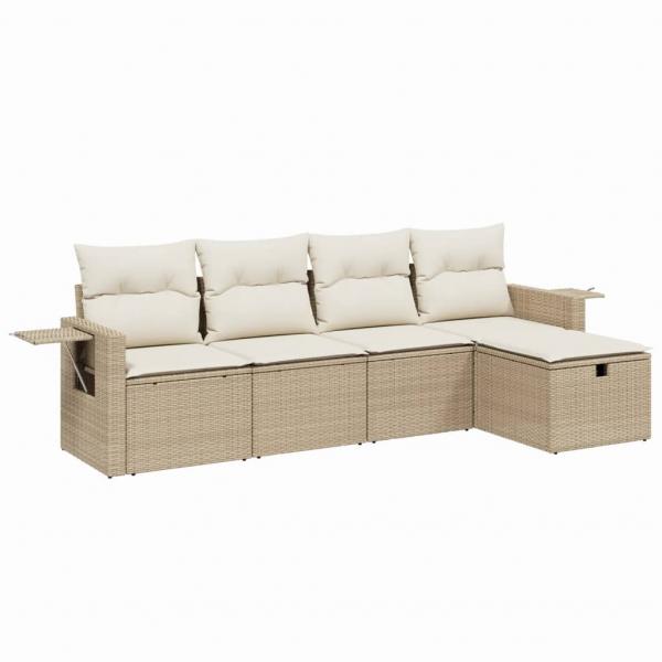 5-tlg. Garten-Sofagarnitur mit Kissen Beige Poly Rattan