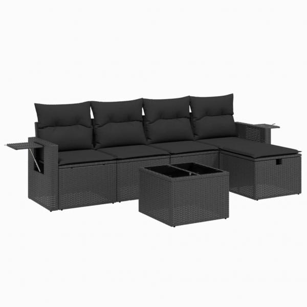 6-tlg. Garten-Sofagarnitur mit Kissen Schwarz Poly Rattan