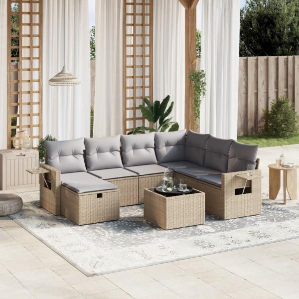 ARDEBO.de - 8-tlg. Garten-Sofagarnitur mit Kissen Beige Poly Rattan