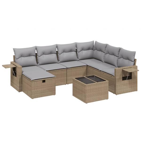 8-tlg. Garten-Sofagarnitur mit Kissen Beige Poly Rattan