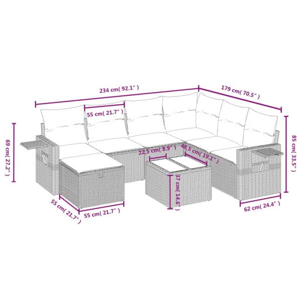 8-tlg. Garten-Sofagarnitur mit Kissen Beige Poly Rattan