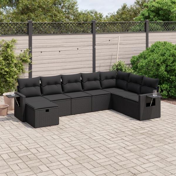 ARDEBO.de - 8-tlg. Garten-Sofagarnitur mit Kissen Schwarz Poly Rattan