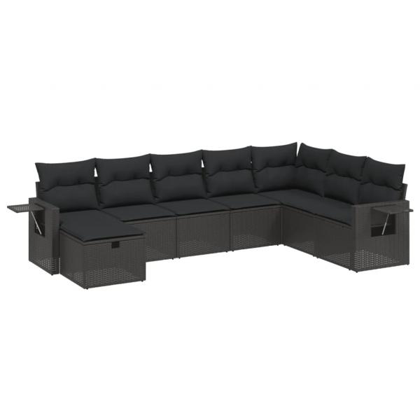 8-tlg. Garten-Sofagarnitur mit Kissen Schwarz Poly Rattan