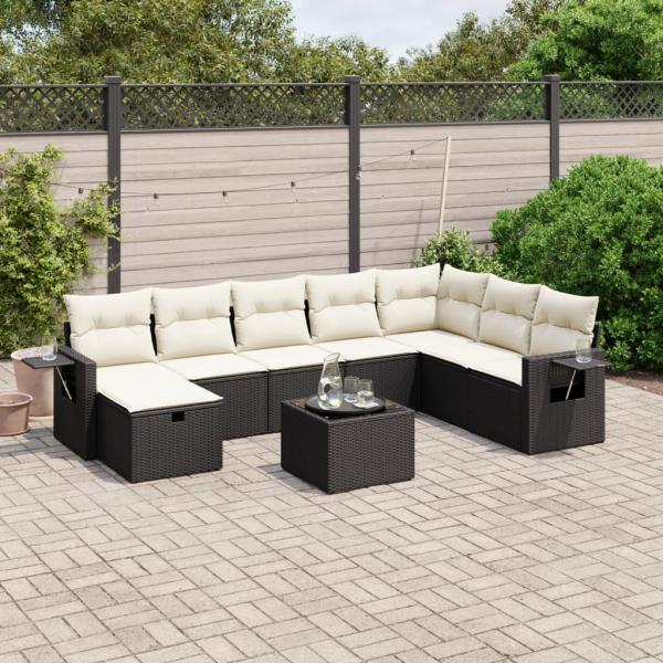 ARDEBO.de - 9-tlg. Garten-Sofagarnitur mit Kissen Schwarz Poly Rattan