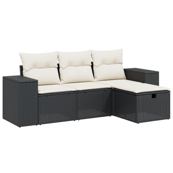 4-tlg. Garten-Sofagarnitur mit Kissen Schwarz Poly Rattan