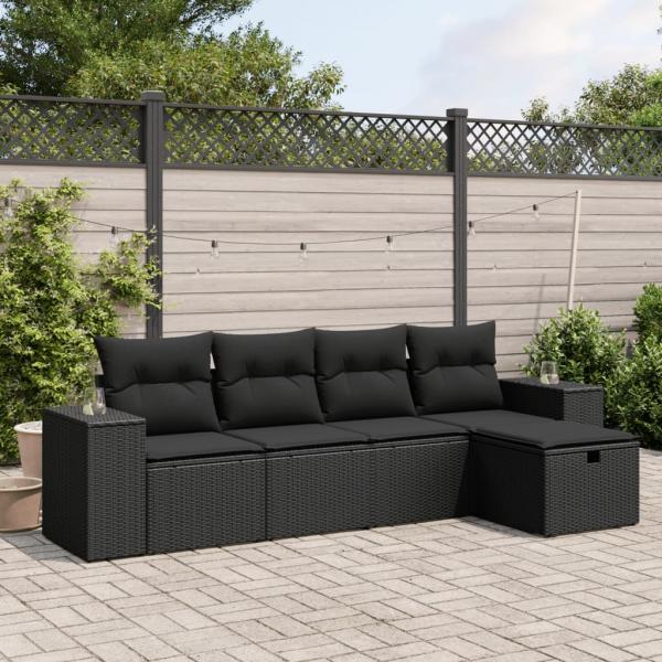 ARDEBO.de - 5-tlg. Garten-Sofagarnitur mit Kissen Schwarz Poly Rattan