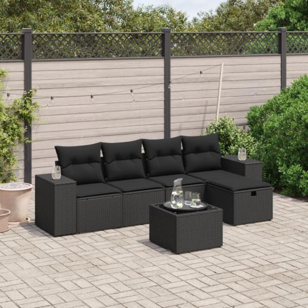 ARDEBO.de - 6-tlg. Garten-Sofagarnitur mit Kissen Schwarz Poly Rattan