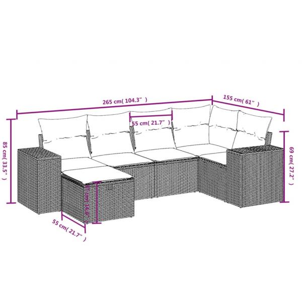 6-tlg. Garten-Sofagarnitur mit Kissen Beige Poly Rattan