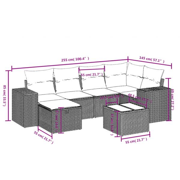 7-tlg. Garten-Sofagarnitur mit Kissen Schwarz Poly Rattan