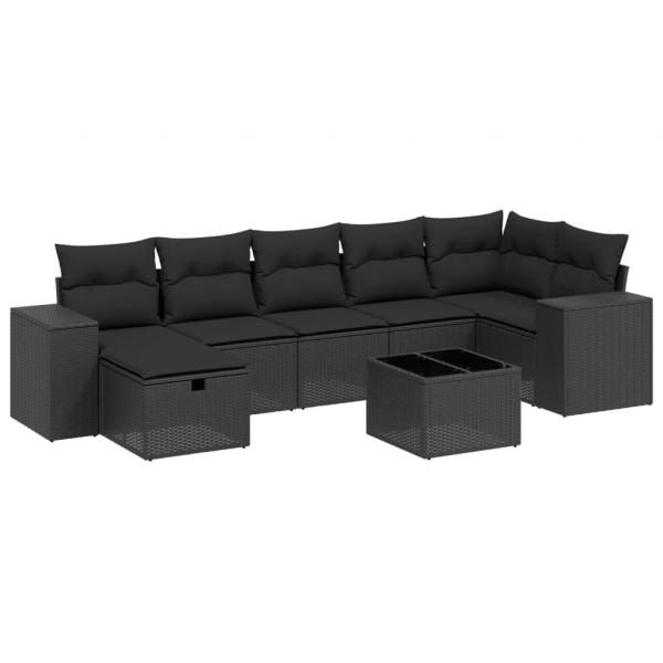 8-tlg. Garten-Sofagarnitur mit Kissen Schwarz Poly Rattan