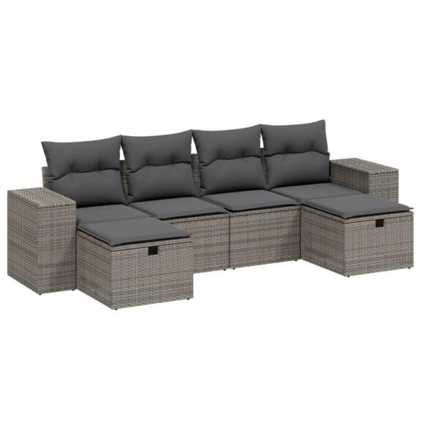 6-tlg. Garten-Sofagarnitur mit Kissen Grau Poly Rattan