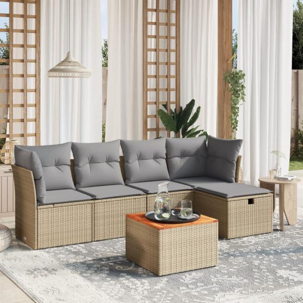 ARDEBO.de - 6-tlg. Garten-Sofagarnitur mit Kissen Beige Poly Rattan