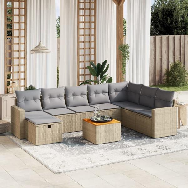 ARDEBO.de - 9-tlg. Garten-Sofagarnitur mit Kissen Beige Poly Rattan