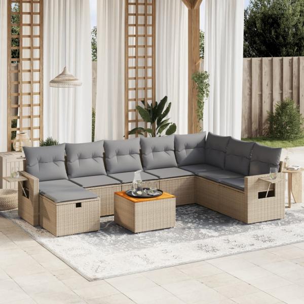 ARDEBO.de - 9-tlg. Garten-Sofagarnitur mit Kissen Beige Poly Rattan