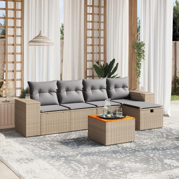 ARDEBO.de - 6-tlg. Garten-Sofagarnitur mit Kissen Beige Poly Rattan