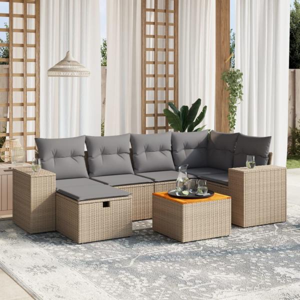 ARDEBO.de - 7-tlg. Garten-Sofagarnitur mit Kissen Beige Poly Rattan