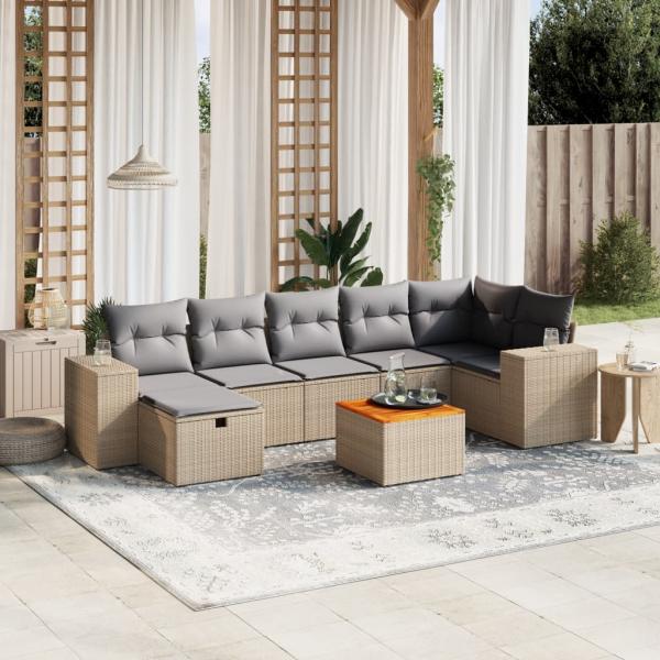 ARDEBO.de - 8-tlg. Garten-Sofagarnitur mit Kissen Beige Poly Rattan