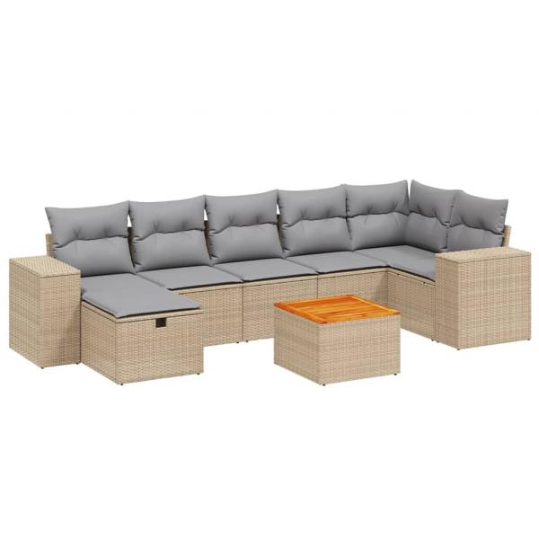 8-tlg. Garten-Sofagarnitur mit Kissen Beige Poly Rattan