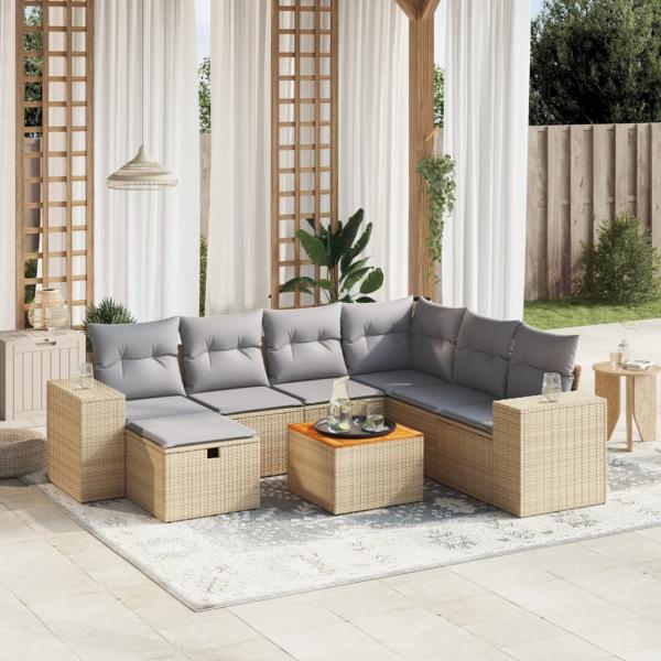 ARDEBO.de - 8-tlg. Garten-Sofagarnitur mit Kissen Beige Poly Rattan