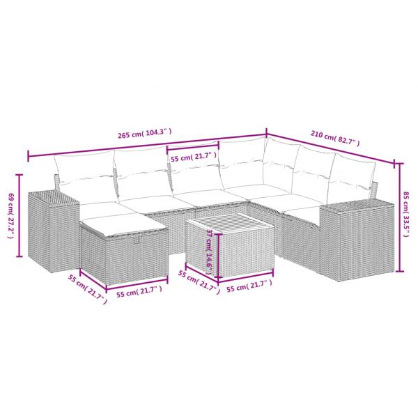 8-tlg. Garten-Sofagarnitur mit Kissen Beige Poly Rattan