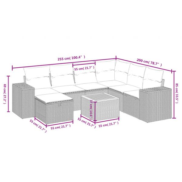 8-tlg. Garten-Sofagarnitur mit Kissen Beige Poly Rattan