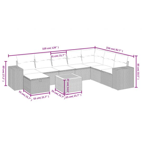 9-tlg. Garten-Sofagarnitur mit Kissen Beige Poly Rattan