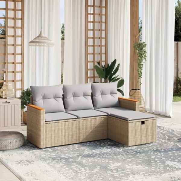 ARDEBO.de - 4-tlg. Garten-Sofagarnitur mit Kissen Beigemischung Poly Rattan