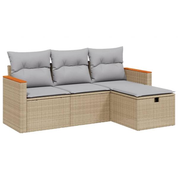 4-tlg. Garten-Sofagarnitur mit Kissen Beigemischung Poly Rattan