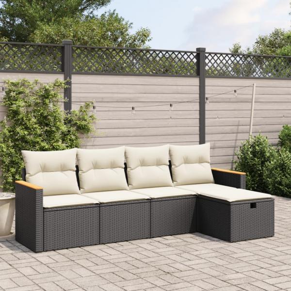 ARDEBO.de - 5-tlg. Garten-Sofagarnitur mit Kissen Schwarz Poly Rattan