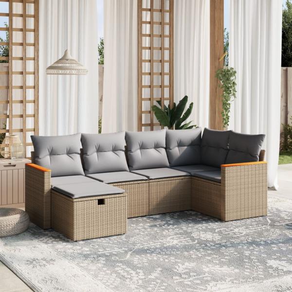 ARDEBO.de - 6-tlg. Garten-Sofagarnitur mit Kissen Beige Poly Rattan