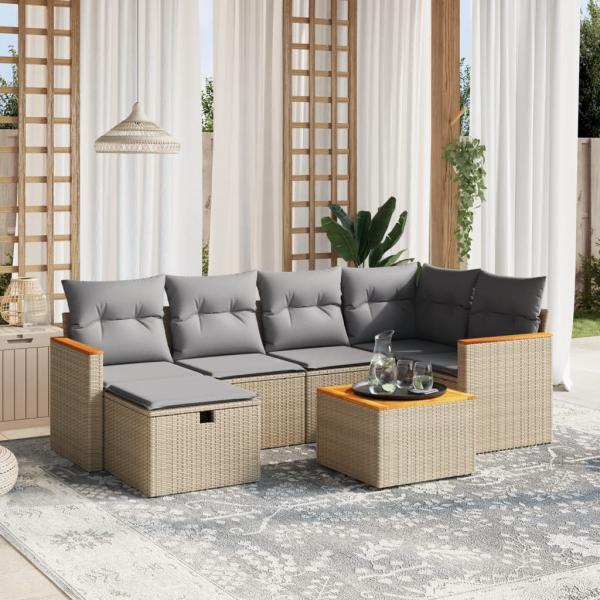 ARDEBO.de - 7-tlg. Garten-Sofagarnitur mit Kissen Beige Poly Rattan