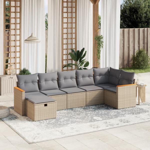 ARDEBO.de - 7-tlg. Garten-Sofagarnitur mit Kissen Beige Poly Rattan