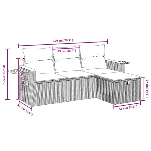 4-tlg. Garten-Sofagarnitur mit Kissen Schwarz Poly Rattan