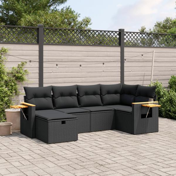 ARDEBO.de - 6-tlg. Garten-Sofagarnitur mit Kissen Schwarz Poly Rattan